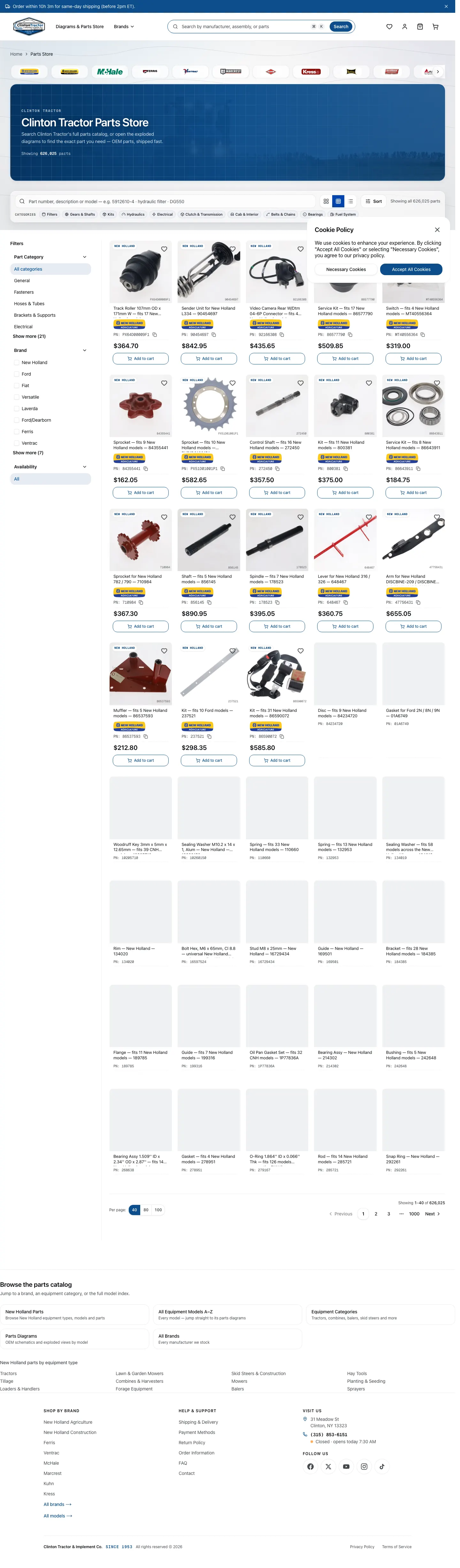 Parts catalogue on the live store