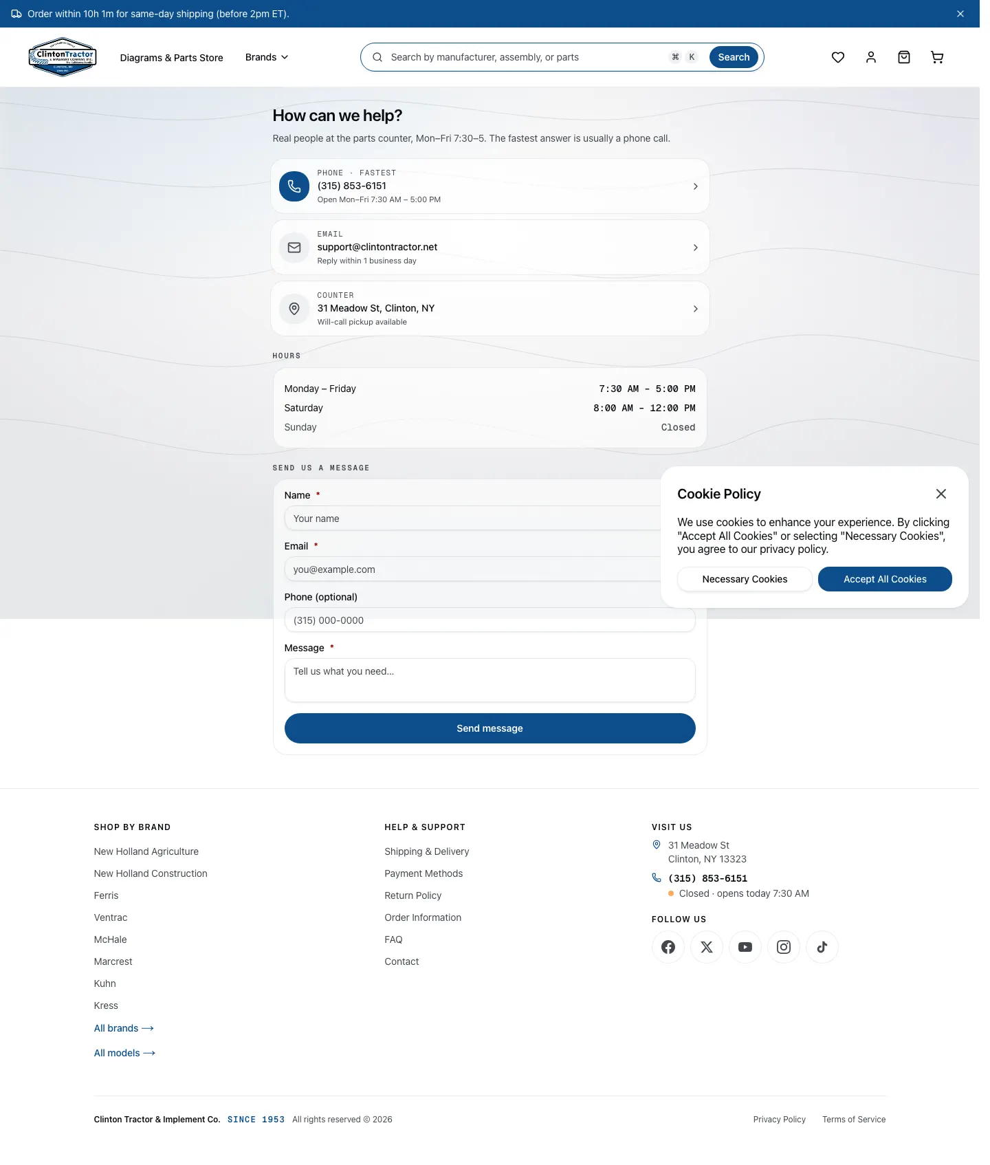 The contact page after the change