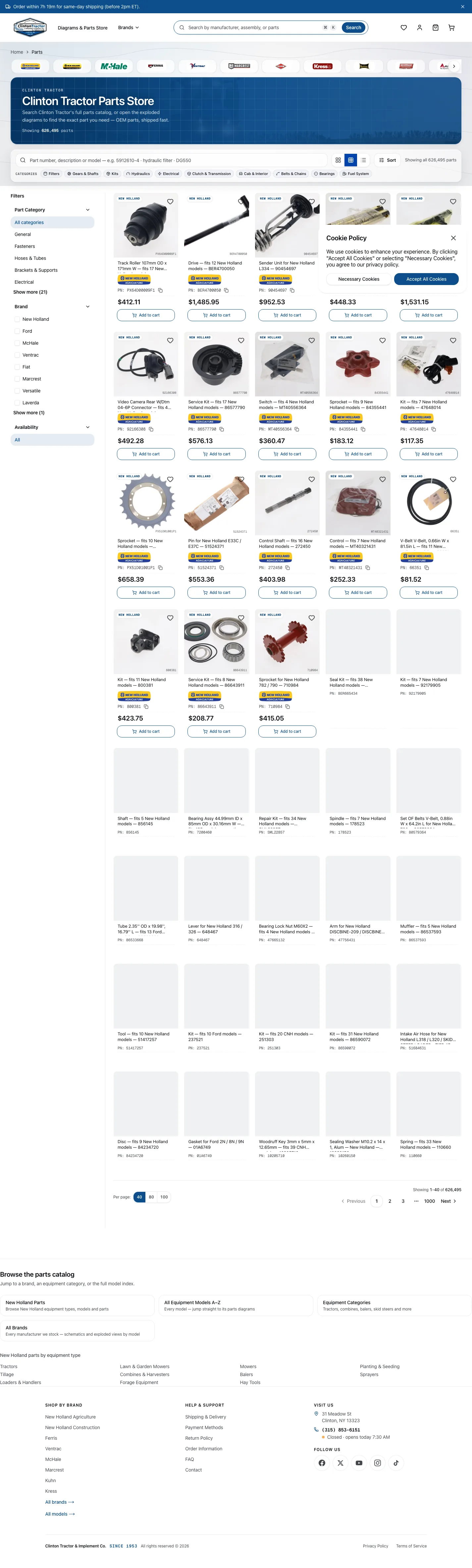 The parts page on a desktop after the change, with a shorter brand filter