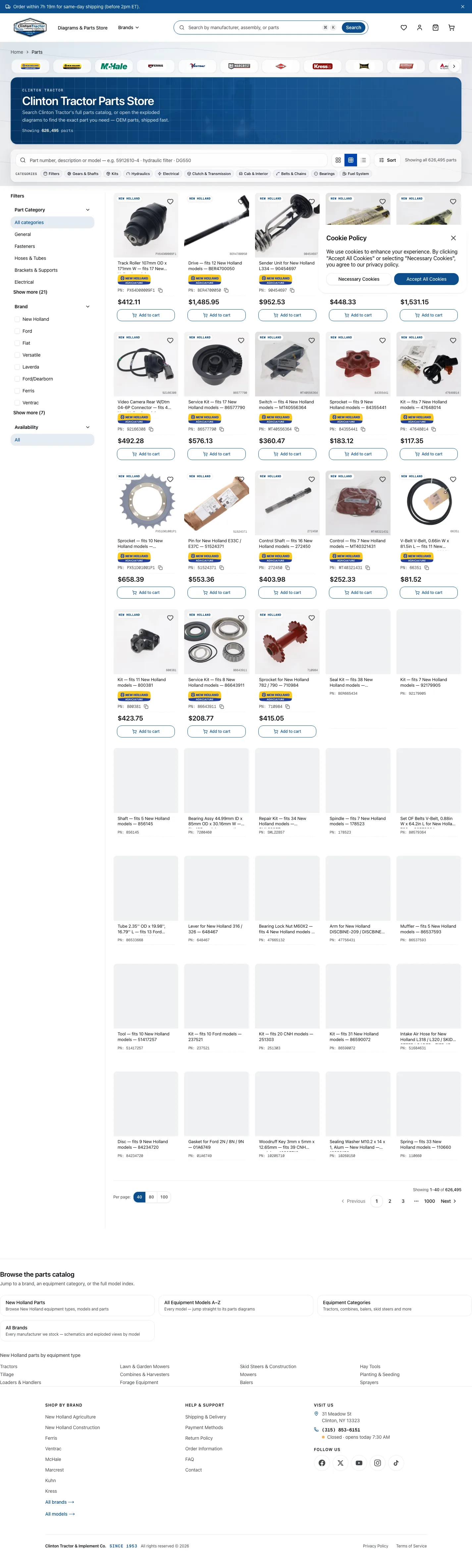 The parts page on a desktop before the release, with the brand filter open