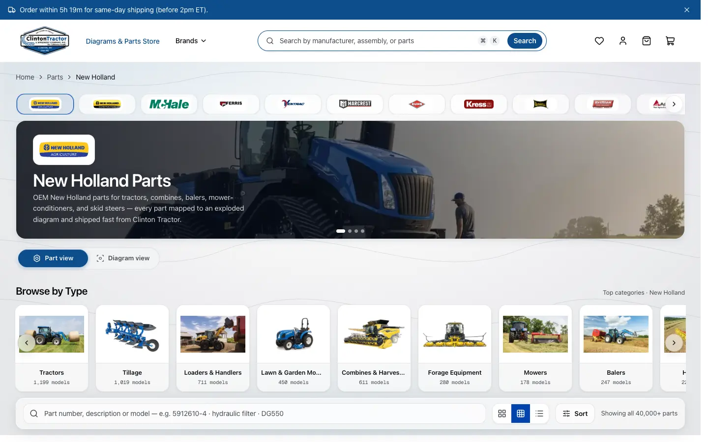 The same address on the candidate: the New Holland brand page