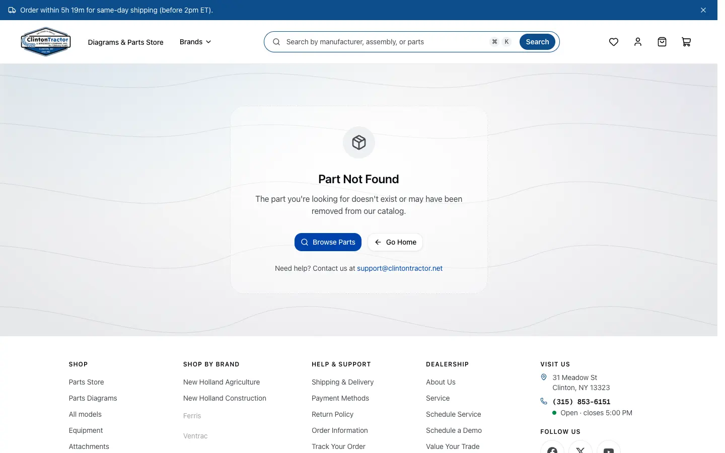 The brand address on the live store: not found