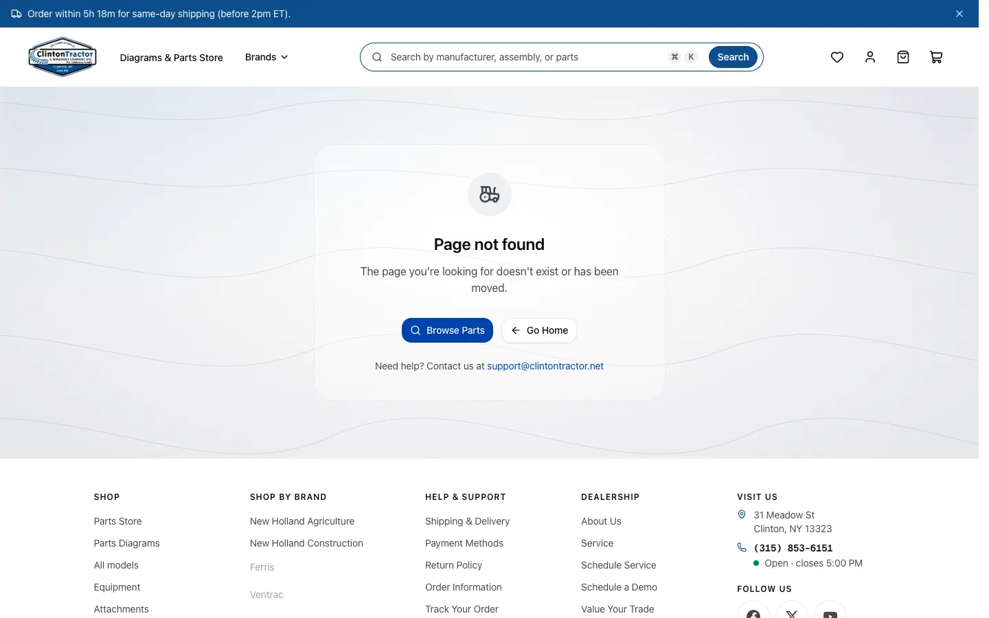 The new part address on the live store: not found